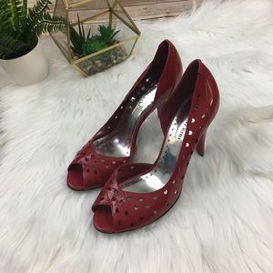 {Gianni Bini} Red Peep-toe Heart Cut-out Pumps